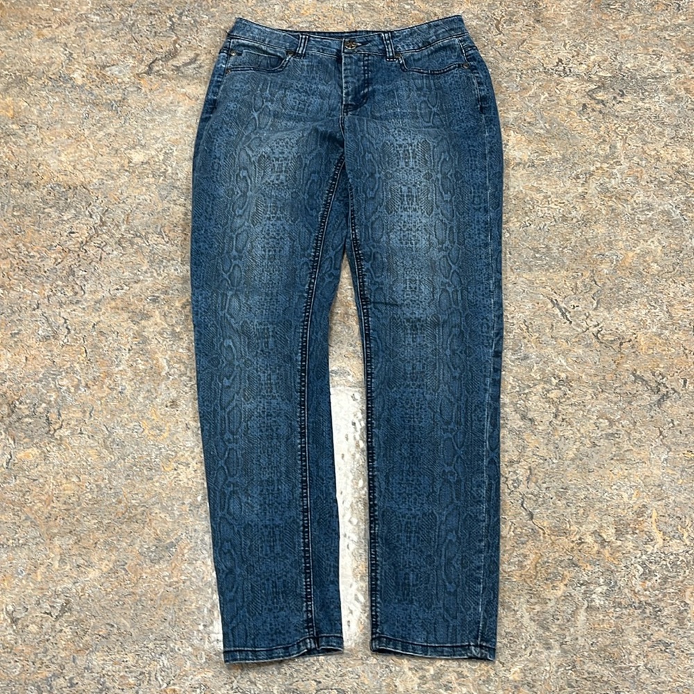Liverpool Jeans Company “Abby” Skinny Jeans, Blue, Snake Skin Pattern, Size 10